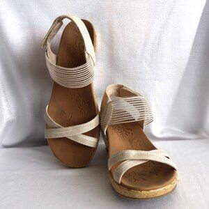 Size 7 - Skechers Tan Wedge Sandals - Natural -  Cali Rumble On